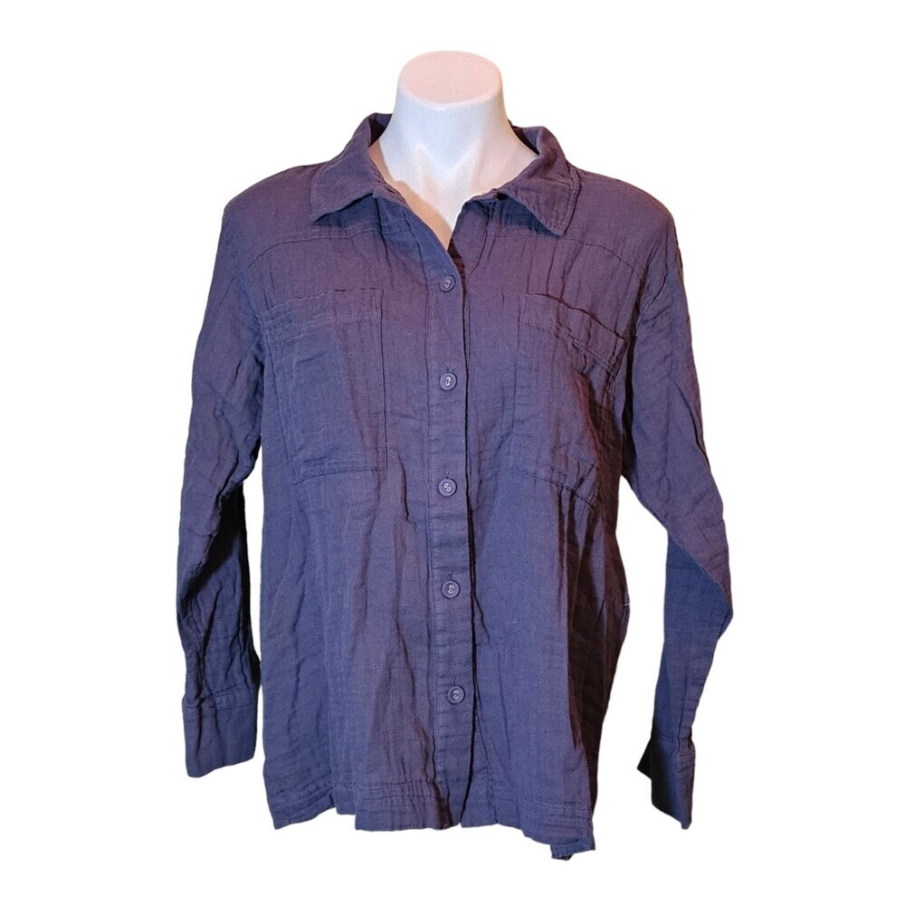 Calme by Johnny Was Double Pocket Shacket Long Sleeve Shirt Gauze Graphite Sz M
